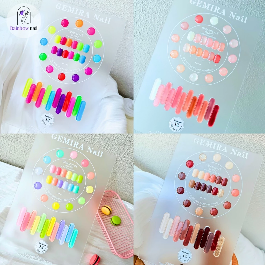 GEMIRAชุดยาทาเล็บเจล12สี ชุดสีแดง สีเรืองแสง มาการอง คาราเมล ชุดชมพู ด้วยบัตรสำเร็จรูป