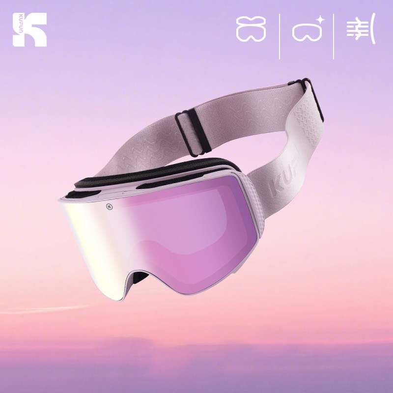 แว่นตาสกี KUFUN แบบ Flip-up สำหรับการปีนเขาและเล่นหิมะ ออกแบบมาเพื่อป้องกันแสง UV และมีฟิล์มป้องกันหมอกสองชั้น