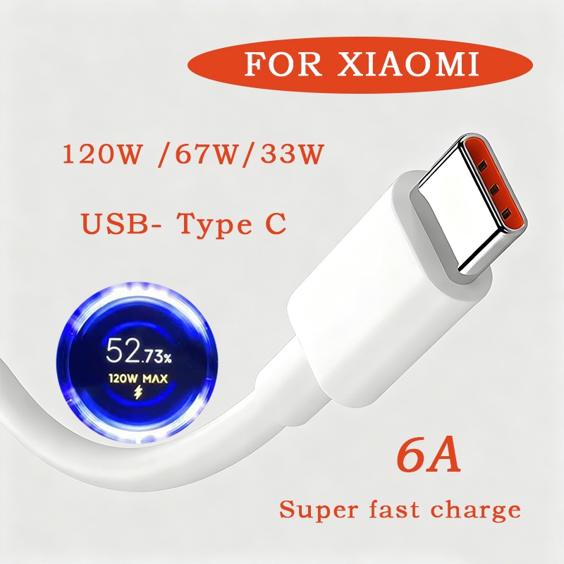 Type-C USB สายชาร์จเร็ว สายเคเบิลข้อมูล 6A สายชาร์จเทอร์โบ สําหรับ Redmi Mi 11 10 10T Pro 5G 9 Poco 