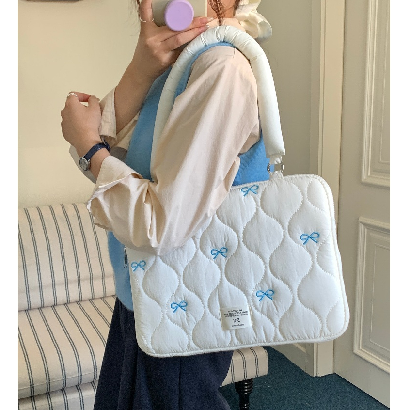 กระเป๋าแล็ปท็อปแฟชั่นเรียบง่ายเพชรกันกระแทกแขนแล็ปท็อปไหล่เดียวเข้ากันได้กับแม็ค13 13.6 14 15.6นิ้ว