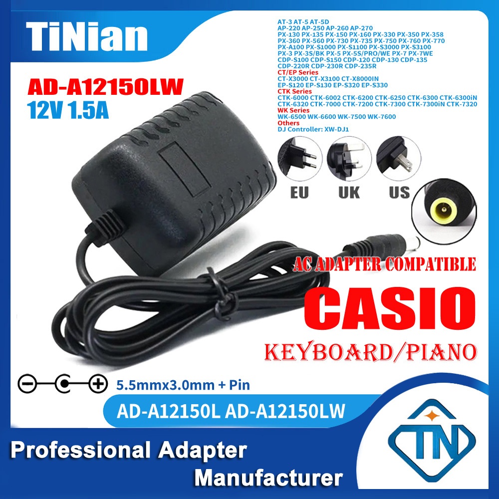 12V 1.5A อะแดปเตอร์ AC/DC AD-A12150LW สําหรับ Casio CDP-S90 CDP-S110 BK/WE CDP-S350 CDP-S360 แป้นพิม