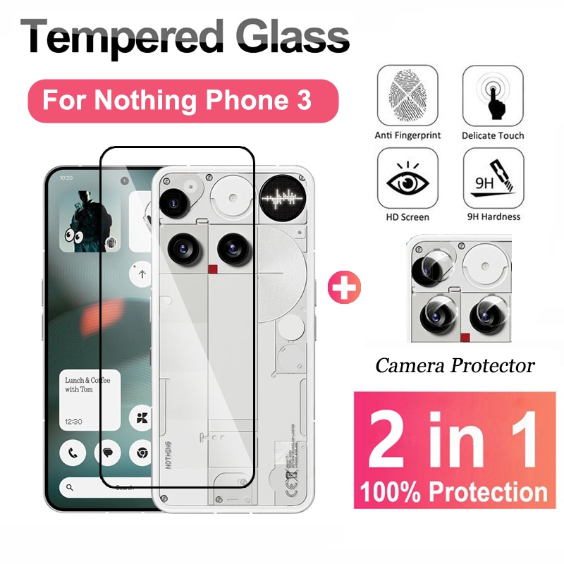 2 in 1 ฟิล์ม Nothing Phone 3 กันรอยหน้าจอแบบกระจกนิรภัย 9D ครบหน้าจอ ฟิล์ม สำหรับ Nothing Phone 3 3A Pro 2 2a 1 CMF Phone 2 Pro ฟิล์ม พร้อมกาวเต็มแผ่น