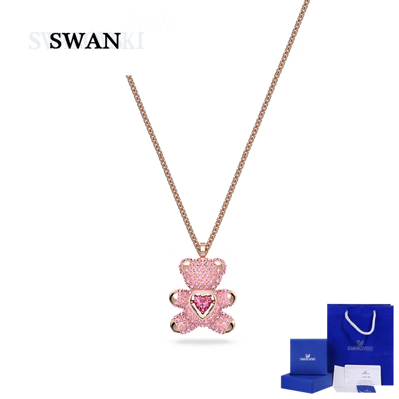 TEDDY Series Pink TEDDY Bear Heart Bear Necklace Niche Light Luxury Jewelry ของขวัญวันเกิด