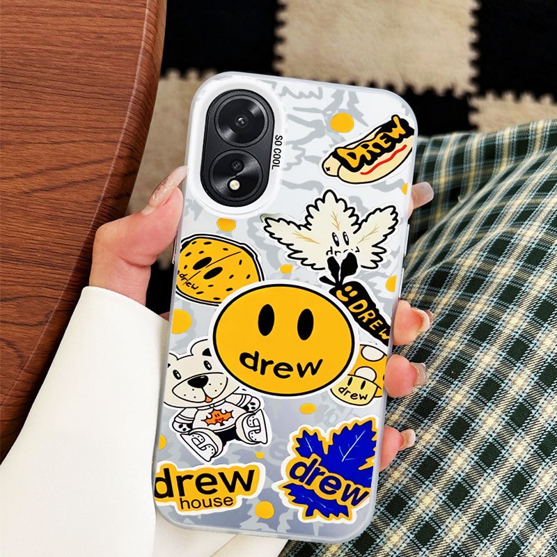 YBD เคสโทรศัพท์ไฟฟ้าสําหรับ OPPO A38 A18 4G อินเทรนด์ญี่ปุ่นหน้ายิ้ม Emoji เปลือกแข็ง