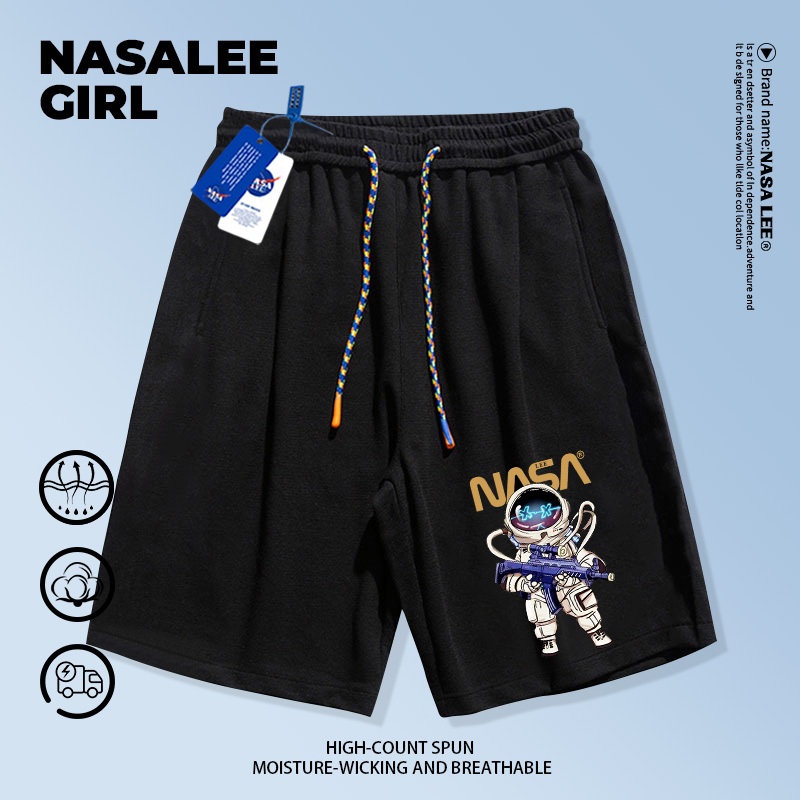 【จัดส่งวันเดียวกัน】กางเกงขาสั้นเด็ก NASA สีดำ ข้าวัด 5 ส่วน ผ้าฝ้าย ลายนักบินอวกาศ สำหรับเด็กชายเด็กหญิงอายุ 3-16 ปี กางเกงสไตล์สปอร์ต