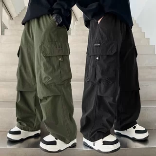 กางเกงเด็กผู้ชาย กางเกงเด็ก Workwear กางเกงสแล็กส์ กระเป๋าหลาย ประเภทรุ่นหลวม แฟชั่น เทรนด์ หล่อ สีเขียวทหาร สีดำ 6-14 ปี 【จัดส่งจากประเทศไทย】 สินค้าพร้อมส่ง