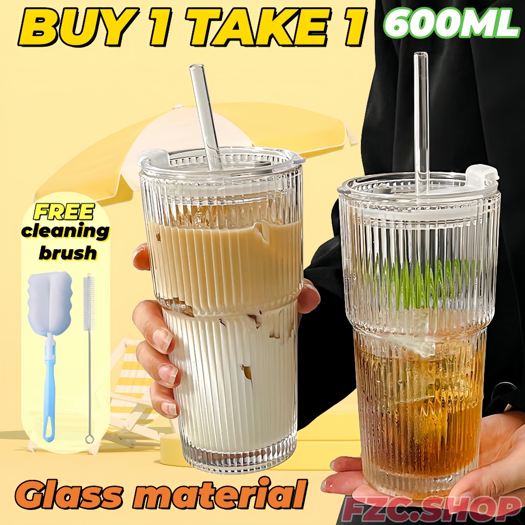 600 มล.ขายร้อนกระจกแก้วกาแฟ เบียร์ และน้ําผลไม้ ทรงสี่เหลี่ยม พร้อมฝาปิด และหลอด