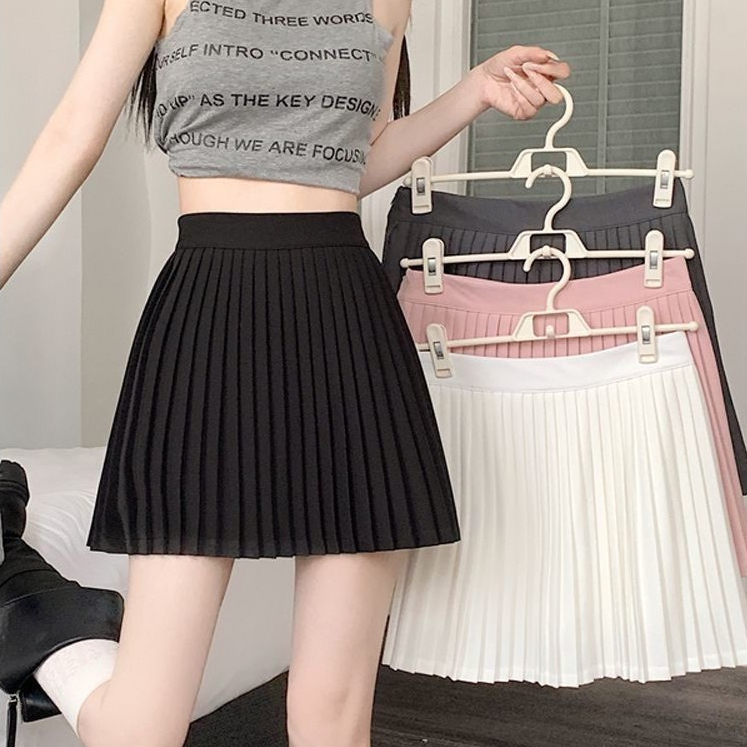 Laterme S-6XL เอวยืดหยุ่น กระโปรงทรงเอ พลีทจีบเล็ก สไตล์เกาหลี เทนนิสเอวสูง