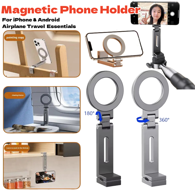 ที่วางโทรศัพท์แบบแม่เหล็กสากล 360° การหมุนที่มีความยืดหยุ่นปรับที่นั่งเมาแฮนด์ฟรีที่แข็งแกร่งจับโทรศัพท์ยืนสําหรับการเดินทางในรถยนต์