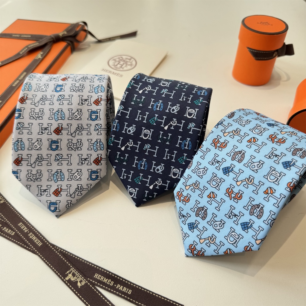 Top Twill Silk Herme * Variety Buckle Men Business Casual Tie
