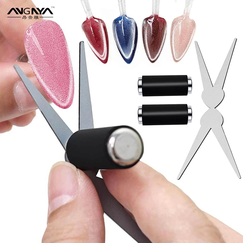 ANGNYA 3D Double Headed Nails French Shape Strong Cat Eye Magnet Nail Art Gel Polish Magnetic Effect อุปกรณ์ทําเล็บชุดเครื่องมือ