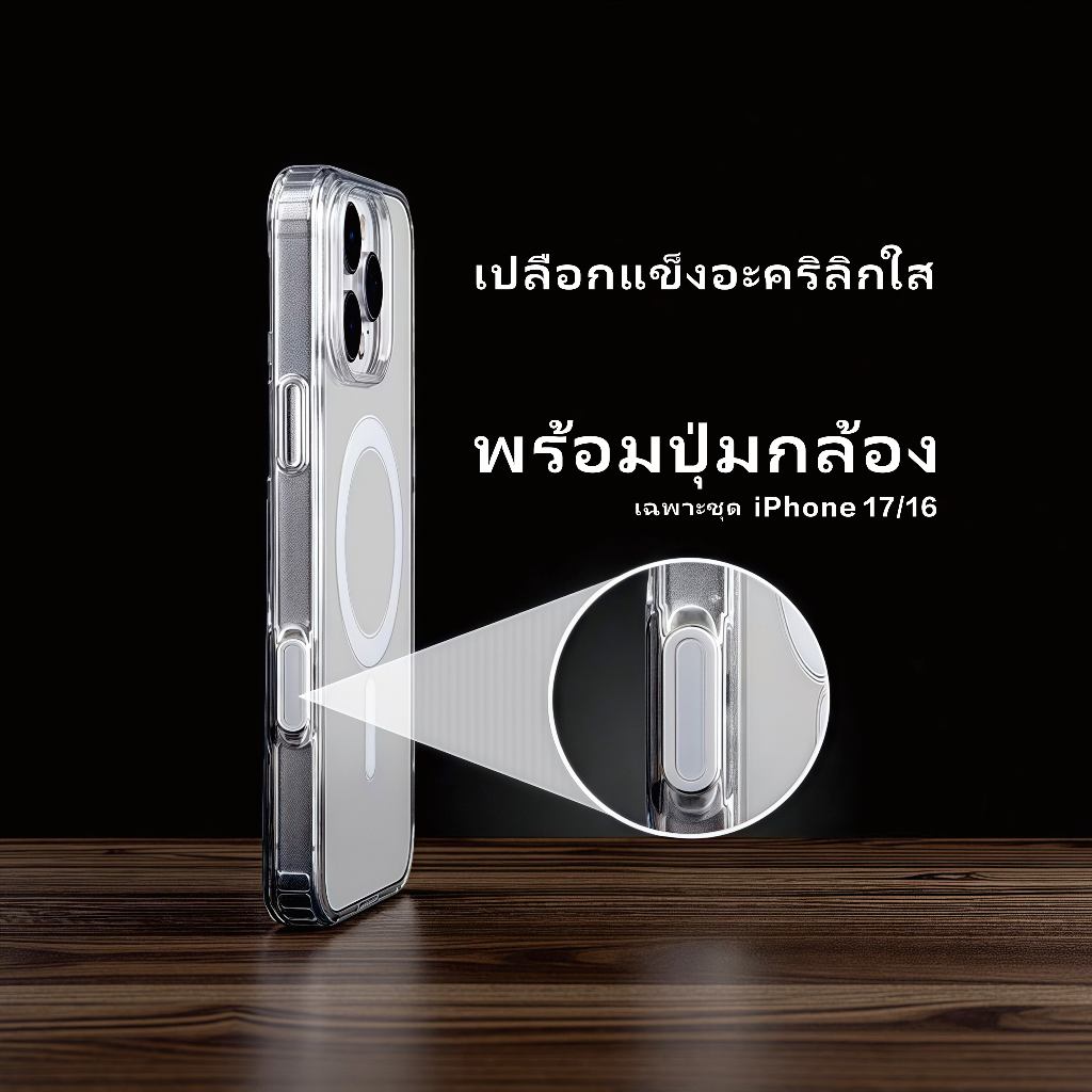 【Case Prefer】พร้อมปุ่มกล้อง เคส แม่เหล็ก กันกระแทก เคสใส กันเปื้อน สำหรับ iPhone 16 Plus 17 Pro Max Plus | Air TPU Clear Magnetic Wireless Case Shockproof