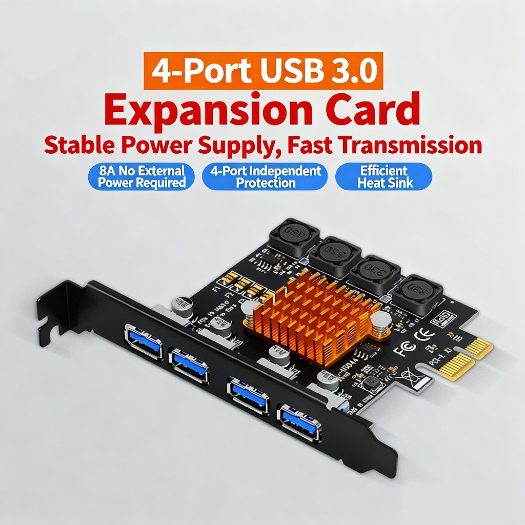 การ์ดขยาย PCI-E 4 พอร์ต USB 3.2 Gen1 5Gbps PCIe USB 3.0 อะแดปเตอร์เดสก์ท็อป PC Windows Linux
