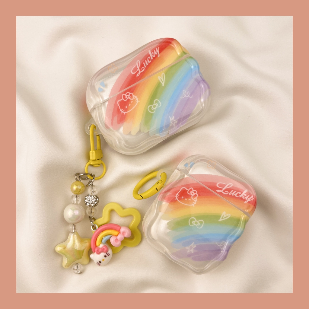 เคส AirPods กราฟฟิตีน่ารัก, เคส AirPods 4 โปร่งใส, เคส TPU AirPods Pro, เคส AirPods Pro 2 สายรุ้ง, เ