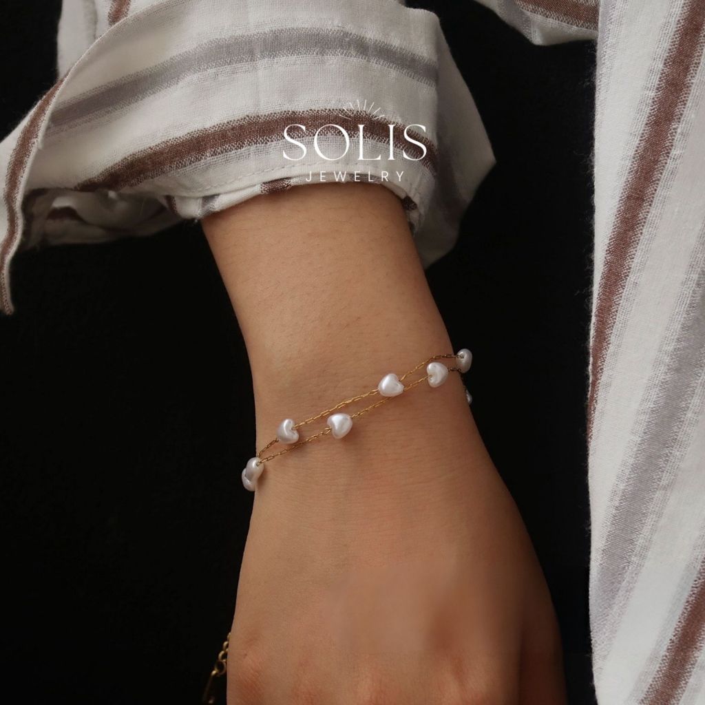 สร้อยข้อมือหัวใจ กันน้ำ สีไม่ซีดจาง เครื่องประดับแฟชั่นผู้หญิง