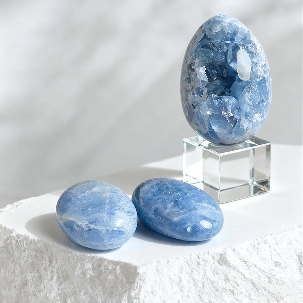 Celestite ชุดคริสตัล จีโอด เซเลสไทต์ สำหรับการทำสมาธิและการตกแต่งบ้านและเป็นเครื่องประดับบนโต๊ะ