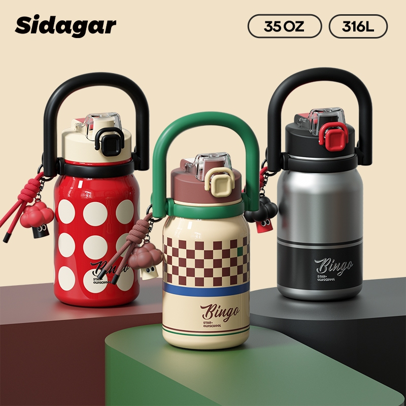 Sidagar (35ออนซ์)2025ใหม่ความจุขนาดใหญ่316สแตนเลสฉนวนถ้วย,สาวแบบพกพาน้ําแข็งฉนวนกาต้มน้ําฟางสําหรับกิจกรรมกลางแจ้ง