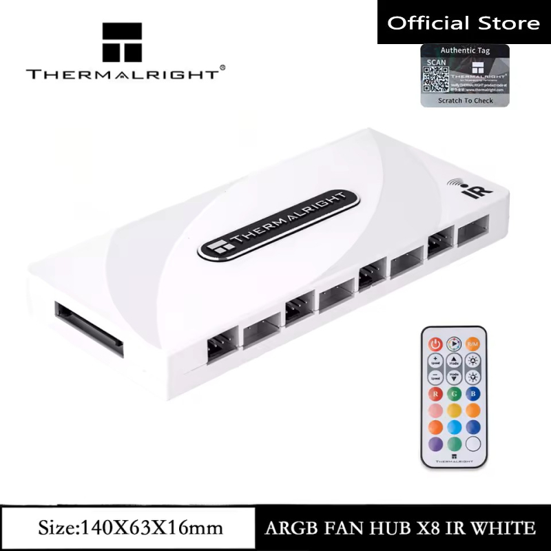 Thermalright TL-ARGB และพัดลม HUB X8/X12 IR พัดลม PWM HUB X8 รีโมทคอนโทรลไร้สาย/รองรับ 4 PIN PWM + 3 PIN + 5V ARGB สีขาว PC พัดลม Controller