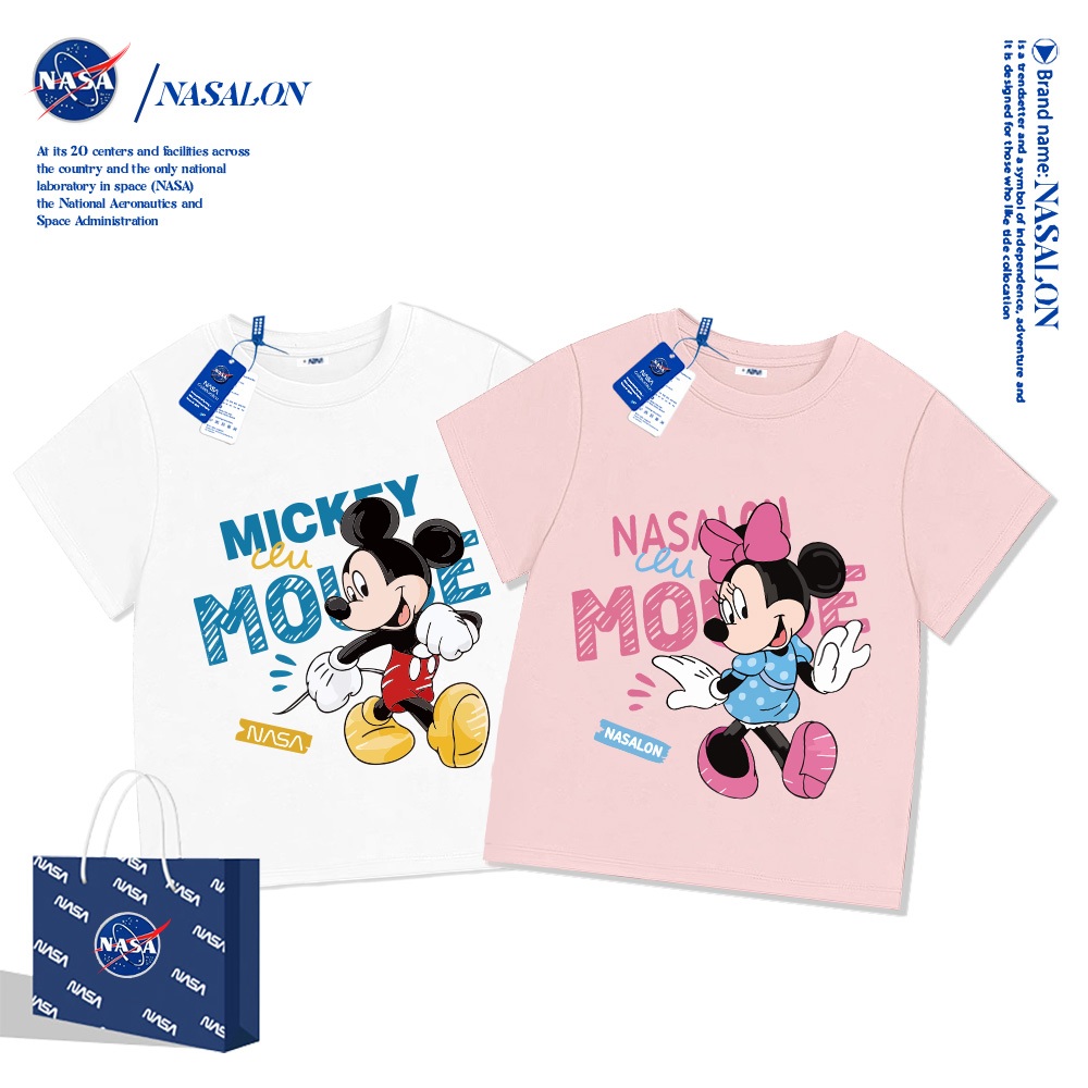 NASA เสื้อยืดเด็ก มิกกี้ มินนี่ลายการ์ตูน ผ้าฝ้าย 100% นุ่มสบาย ทรงหลวม ระบายอาก
