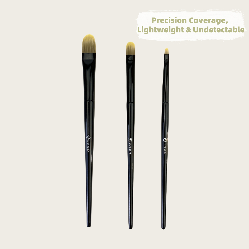 แปรงคอนซีลเลอร์แบนรูปลิ้น 3 ชิ้น, ผมไฟเบอร์คุณภาพสูง, คอนซีลเลอร์ที่แม่นยําน้ําหนักเบาไม่ทําเครื่องหมาย
