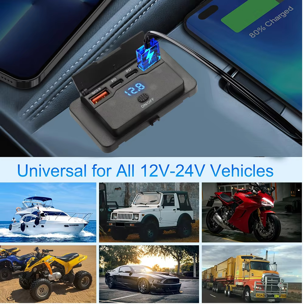 🚀ท้องถิ่น🚀12V 24V 4 พอร์ตรถ Charger ซ็อกเก็ตอะแดปเตอร์พร้อมสวิตช์ PD QC3.0 กันน้ํา 2/3/4 พอร์ตชาร์จ Splitter Outlet สําหรับ Bus RV ATVTruck เรือ - รูปที่ 3
