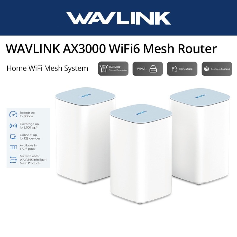 WAVLINK AX3000 WiFi6 Mesh Router System ครอบคลุมสูงสุด 4800 Sq.Ft. เชื่อมต่อ 256 อุปกรณ์, เสาอากาศ 5