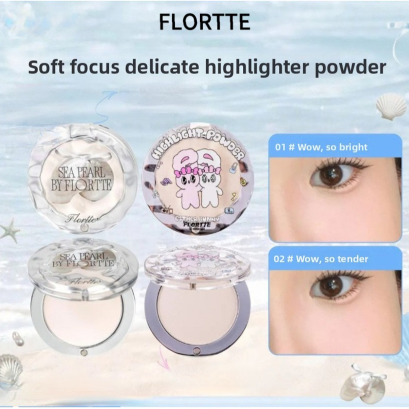 FLORTTE Monochrome Highlighter Natural Brightens The Face รูปแบบกระต่าย & ลายเปลือกหอย จัดส่งแบบสุ่ม