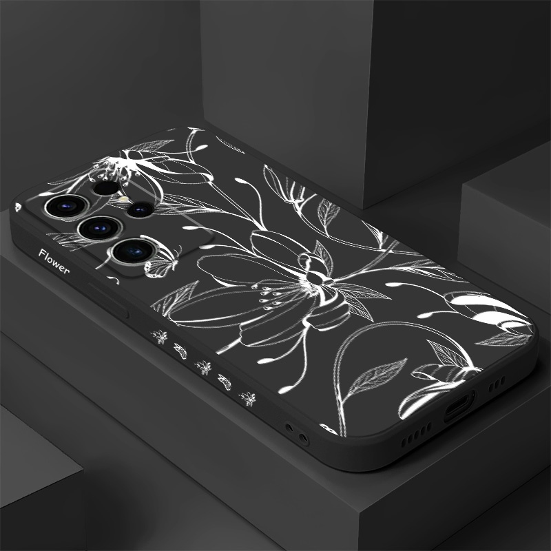 ผีเสื้อ Bud เคสโทรศัพท์สําหรับ Samsung Galaxy S25 S24 S23 S22 FE Ultra Plus 5G ซิลิโคนเหลวด้านข้างรู