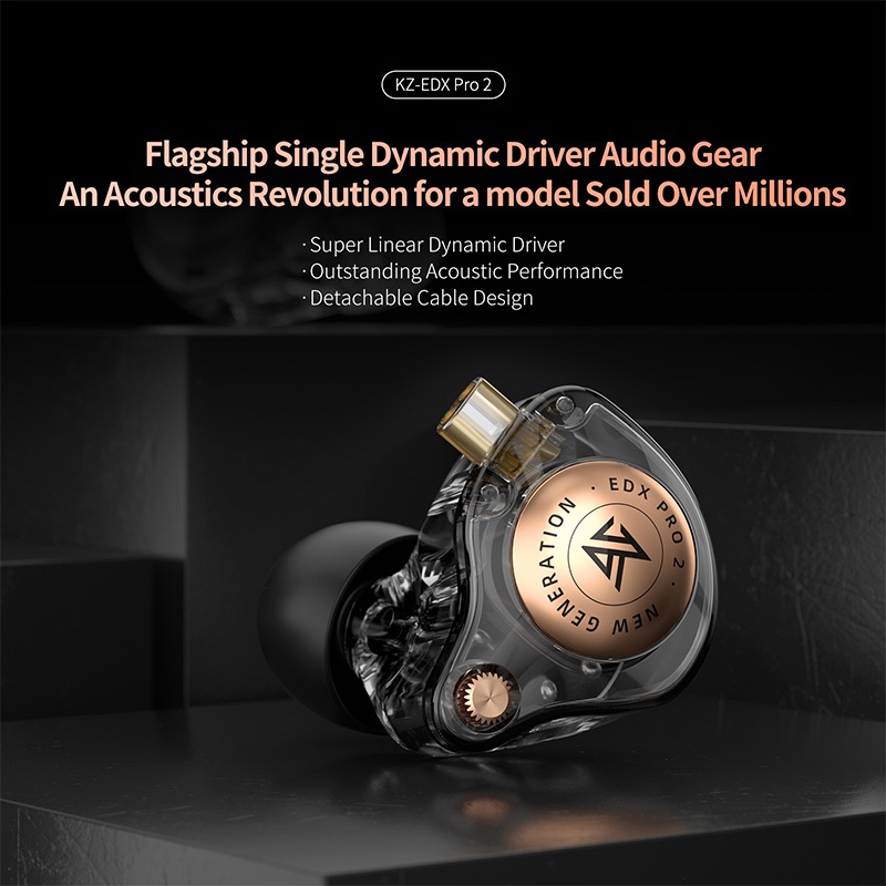 KZ EDX PRO 2 แบบไดนามิกหูฟังชนิดใส่ในหู IEMs Monitor ชุดหูฟังหูฟังแบบมีสาย HIFI หูฟังเพลงที่ถอดออกได