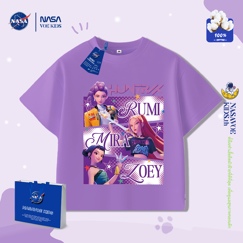 👕 NASAVOEBABY เสื้อเชิ้ต Kpop Demon Hunter ผ้าฝ้าย 100%, ขนาด 90-150 cm, จัดส่งไ