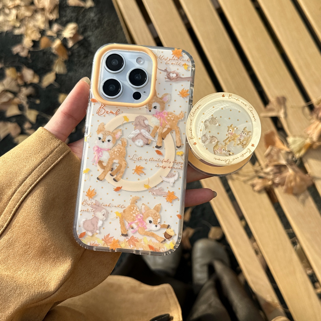 หรูหราฤดูใบไม้ร่วงไร้สายชาร์จ Elk Sangpu กระต่ายเขย่าเพลงวงเล็บแม่เหล็กเคสโทรศัพท์สําหรับ iPhone 13 14 15 16 17 Pro Max ป้องกันกันกระแทกปกหลัง