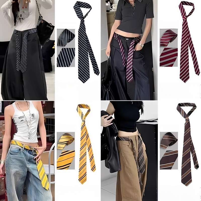 ผ้าพันคอไหมเกาหลีย้อนยุค สไตล์ใหม่ แมッチได้ดีกับกางเกงยีนส์และเข็มขัด