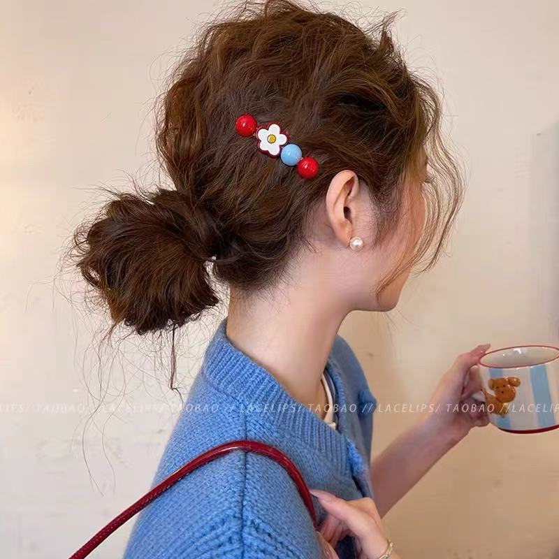 หินน้ำตาล กิ๊บติดผมดอกไม้คลิปด้านข้าง สไตล์ใหม่กิ๊บหวานสำหรับทรงหน้าม้าแบน - รูปที่ 4