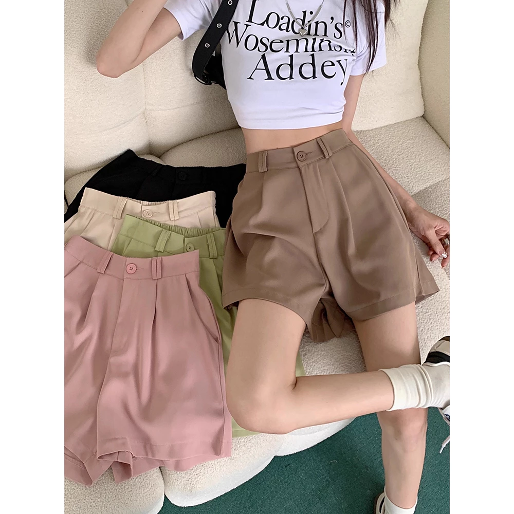 Solovely S-6XL ไซส์ใหญ่ กางเกงขาสั้น ผู้หญิง สไตล์เกาหลี เอวสูง ขากว้าง กางเกง