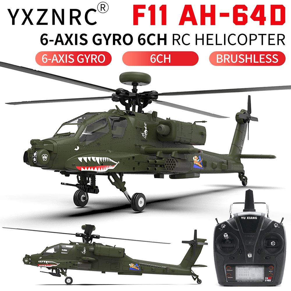 YZZNRC YUXIANG F11 AH-64D เฮลิคอปเตอร์ Apache RC พร้อม Gyro 6 แกน 2.4G 6CH มอเตอร์ไร้แปรง 1:32 Scale
