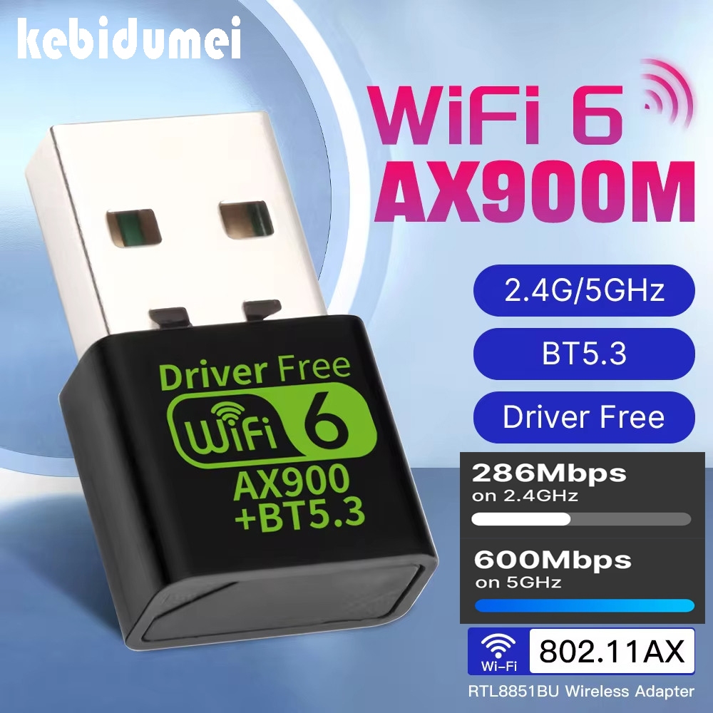 WIFI อะแดปเตอร์ USB WiFi 6 AX900 บลูทูธ 5.3 ไร้สาย Tourist Band เสาอากาศ Wi-Fi 2.4/5GHz เหมาะสําหรับ PC แล็ปท็อป Windows 10 11 ฟรีไดร์เวอร์