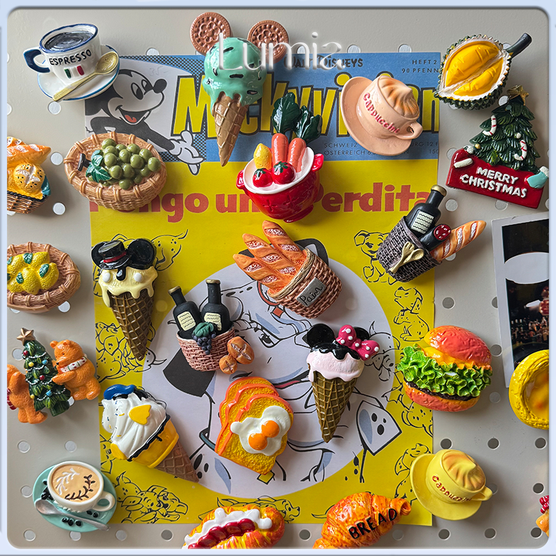 3ง กาแฟขนม แม่เหล็กติดตู้เย็นอาหาร/อุปกรณ์ตกแต่งตู้/เครื่องประดับ3ง/กระดานข้อความ/สติกเกอร์เอกสารสํานักงาน/อาหารจําลอง/สติกเกอร์ตู้เย็นน่ารัก/