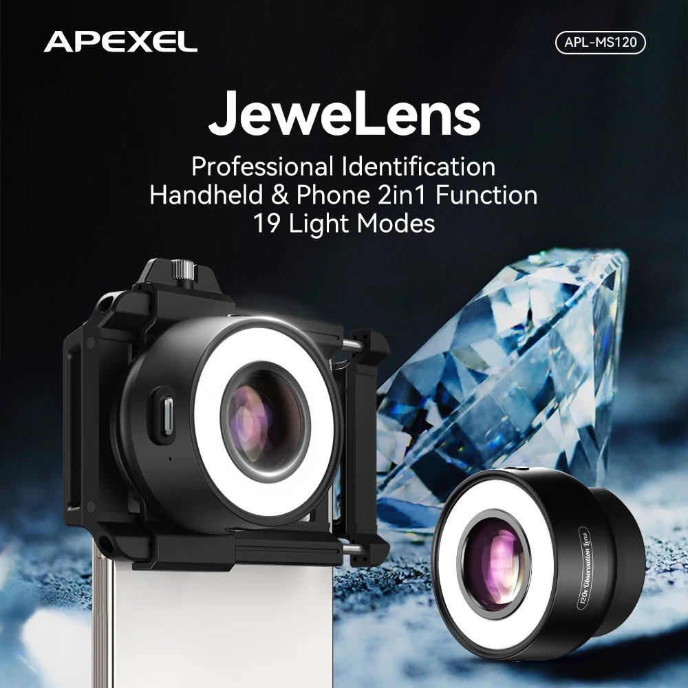 APEXEL 120X มินิโทรศัพท์กล้องจุลทรรศน์เครื่องประดับเลนส์พร้อมที่รองตา/ส่องสว่างนำแสงสว่าง/สากลคลิปสําหรับสมาร์ทโฟนไอโฟน/แอนดรอยด์