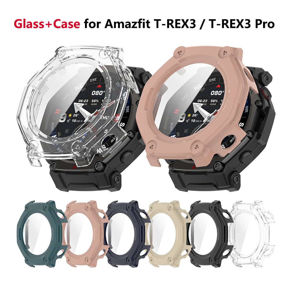 PC + กระจกนิรภัยสําหรับ Amazfit T-Rex 3Pro และ Amazfit T-Rex 3, Anti-Scratch กันชนป้องกันหน้าจอเต็มร