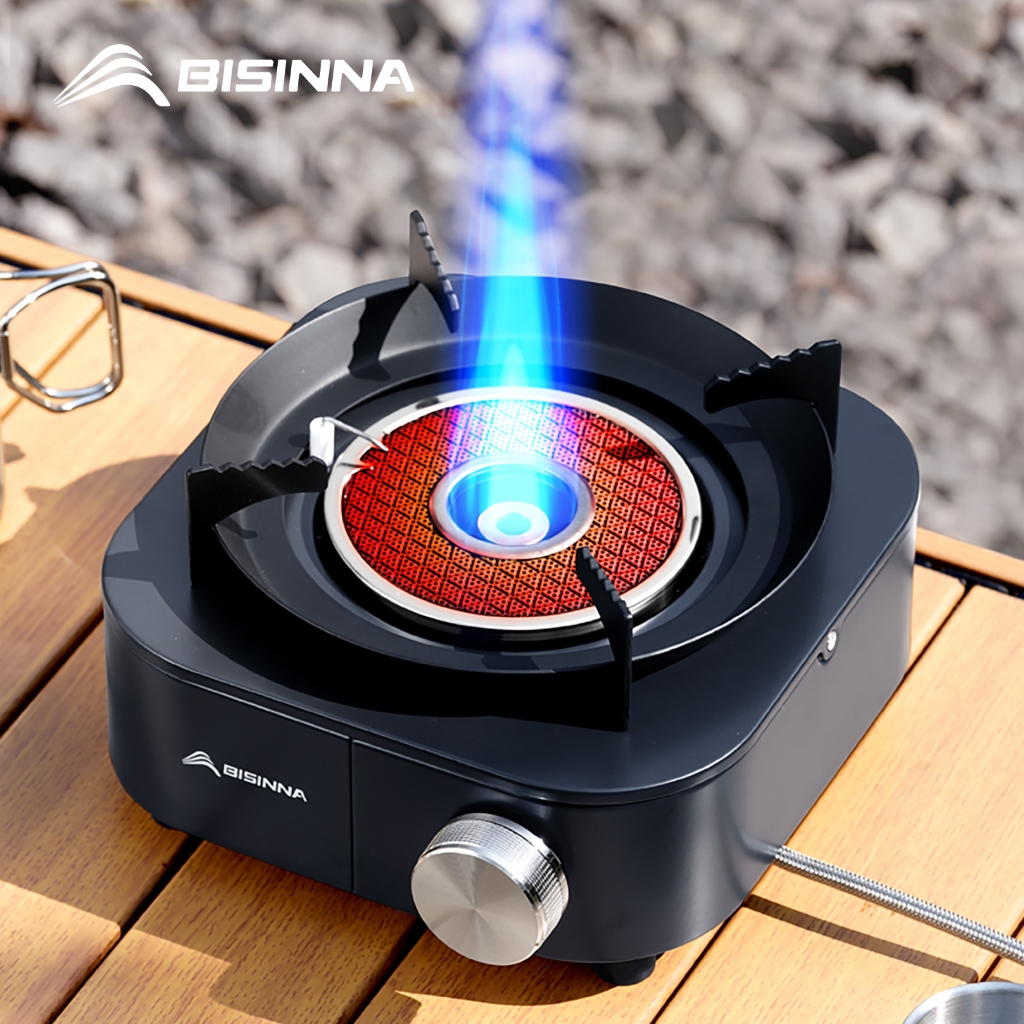 BISINNA เตาแก๊สแบบพกพา ขนาดเล็ก กำลังไฟ 4000W เทอร์มอสเปกตรัมอินฟราเรด ชนิดแบ่งส่วน เหมาะสำหรับใช้ในที่กลางแจ้ง ตั้งแคมป์ ปิกนิก และเดินป่า