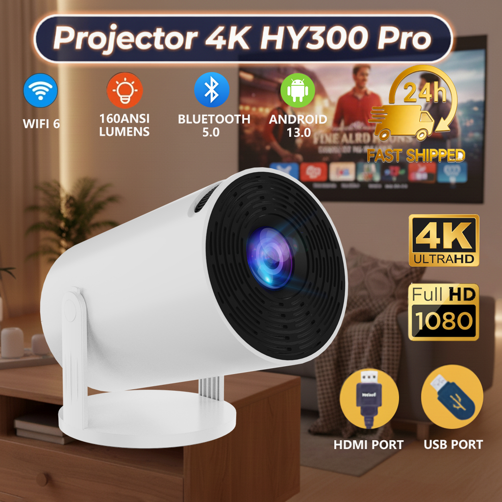 Hy300 Pro โปรเจคเตอร์ 10000 Lumens โปรเจคเตอร์ 2 + 16GB 1080P/4K HD Android 11 ไร้สาย 5G WiFi + บลูท