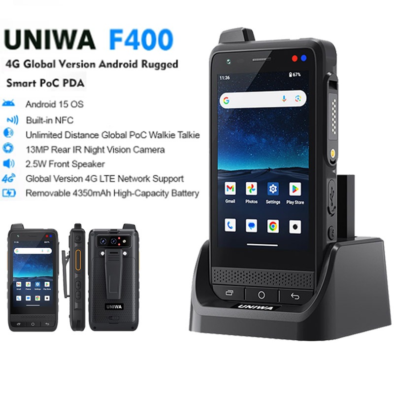 UNIWA F400 Zello POC Walkie Talkie Global 4G ทนทาน PDA Android 15 4 นิ้ว 4GB + 64GB 2.5W ลําโพงขนาดใ