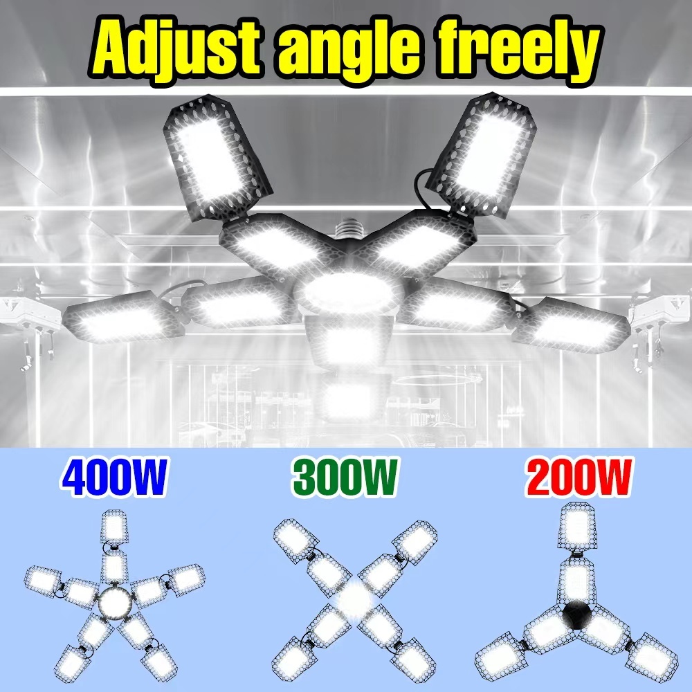400W LED Deformable Garage Light E27 โคมไฟเพดานพับได้หลอดไฟ 6/8/10 แผงปรับได้ Workshop โคมไฟ 100-277
