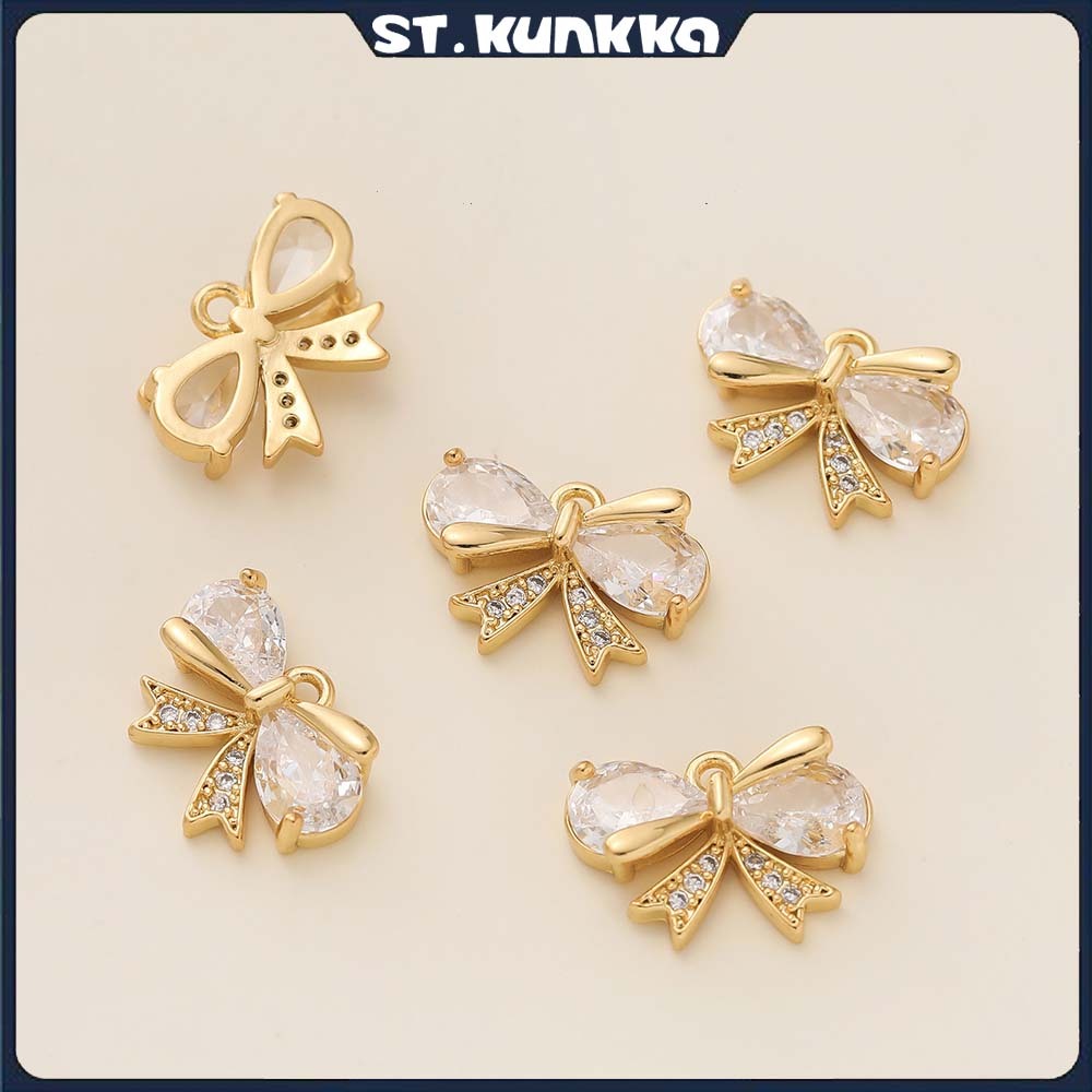 จี้โบว์ทอง 18K สำหรับสร้อยคอยอดนิยม DIY พร้อมตุ้มนิดๆ