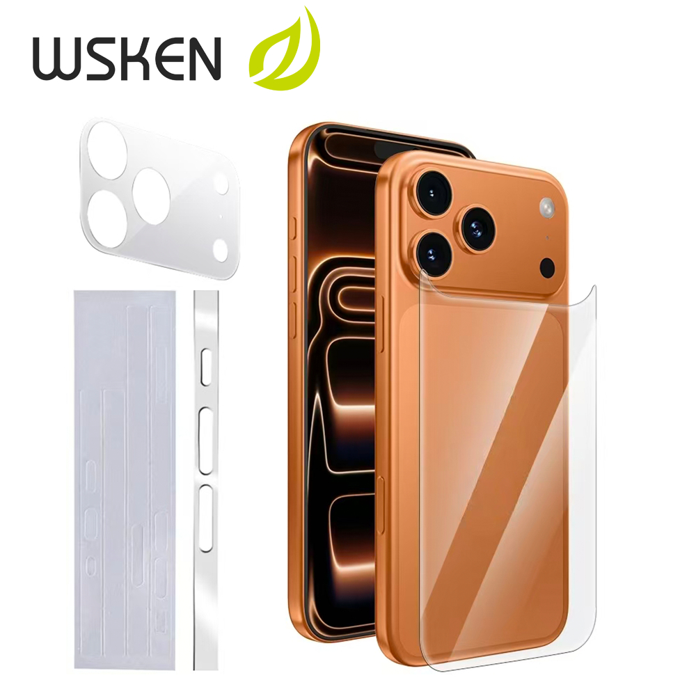 [3 in 1] WSKEN ฟิล์มด้านหลัง ฟิล์มป้องกัน ชุด สำหรับ iPhone 17ProMax/17Pro เมมเบรนขอบ กล้องหลัง ฐาน ไอโฟน 17 กันรอย ฟิล์มไฮโดรเจล โปร่งใส ปกป้อง