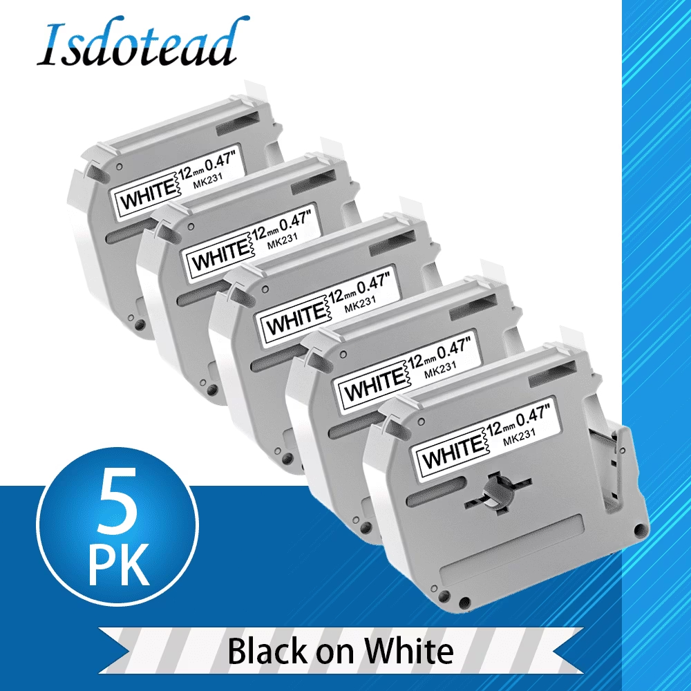 MarkDomain M-K231 Label Tape Replacement สําหรับ Brother P-Touch M Tape 12mm 0.47 นิ้ว,สีดําบนสีขาว