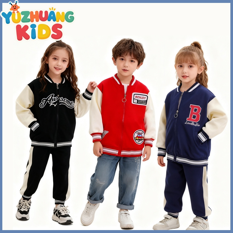 [กรุงเทพฯ จัดส่ง] 2-10ปี เด็กซิปแจ็คเก็ตเด็กชายและเด็กหญิงฤดูใบไม้ร่วงและฤดูหนาวเบสบอลเครื่องแบบ