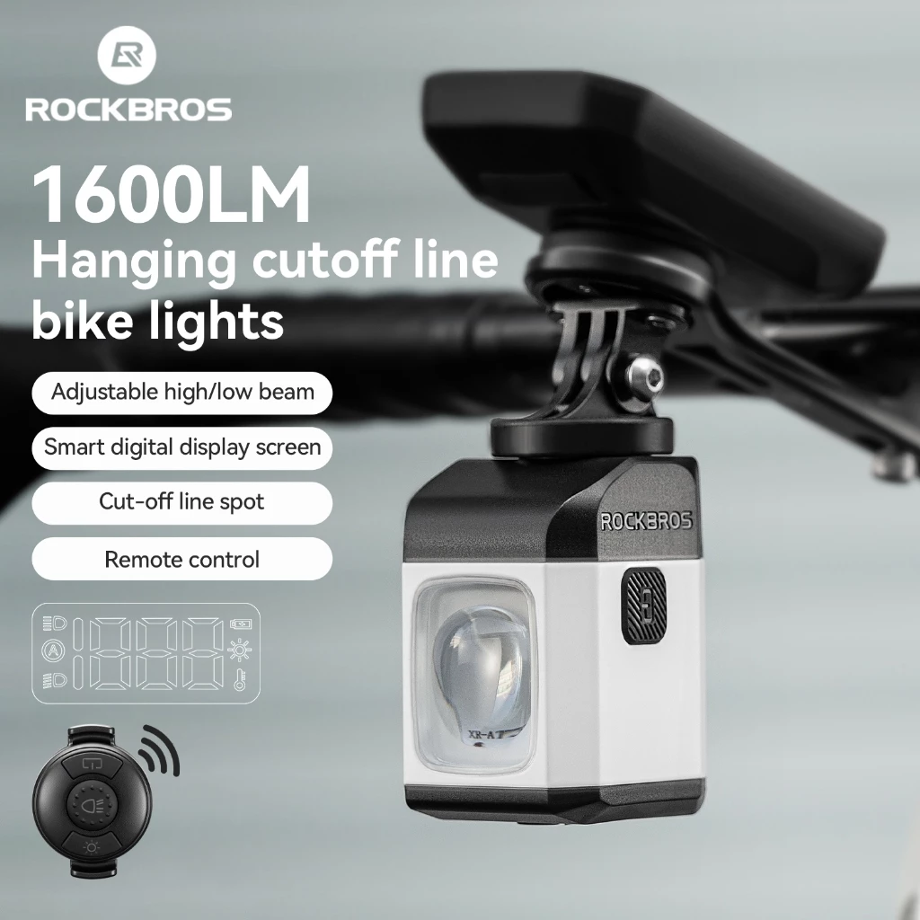 【พร้อมส่ง】ROCKBROS ไฟหน้าจักรยาน 1600LM แบบติดตั้งง่าย การชาร์จแบบ Type-C กันน้ำ IPX6 การควบคุมแบบอัจฉริยะ