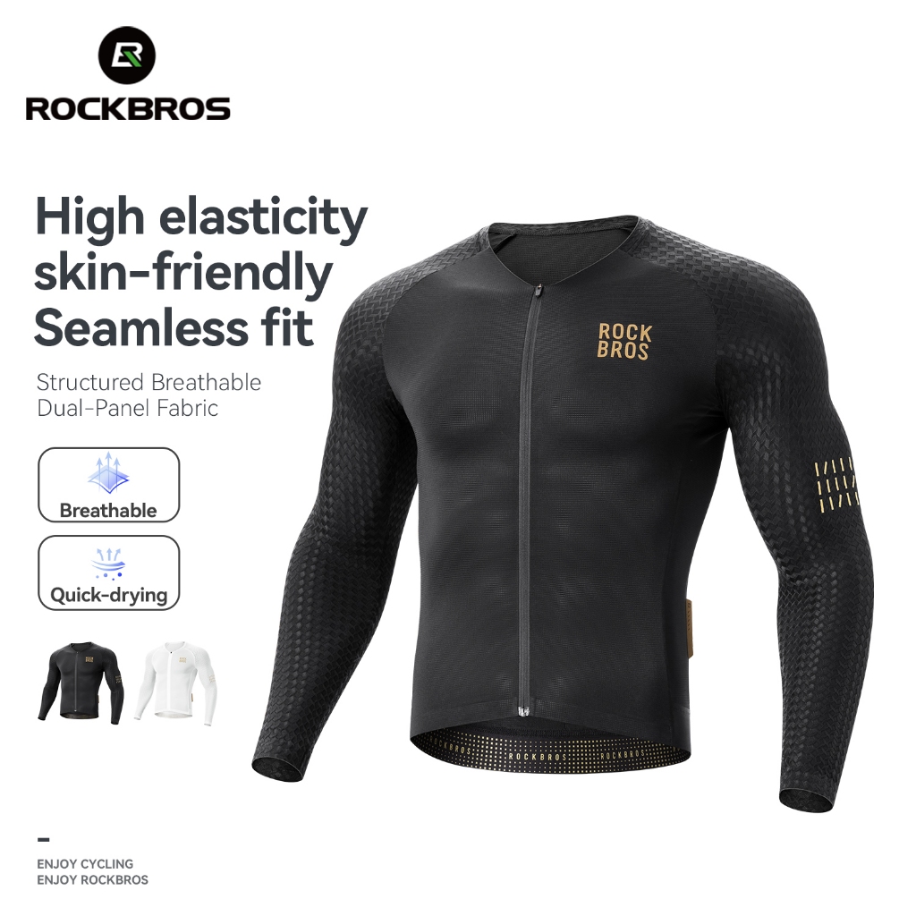 ROCKBROS ผู้ชายจักรยานย์ยืดหยุ่นระบายอากาศแห้งเร็วแขนยาวไม่มีรอยต่อพอดี จักรยานเสือภูเขา จักรยานถนนเสื้อผ้ากีฬากลางแจ้ง