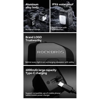 【พร้อมส่ง】ROCKBROS ไฟหน้าจักรยาน 1600LM แบบติดตั้งง่าย การชาร์จแบบ Type-C กันน้ำ IPX6 การควบคุมแบบอัจฉริยะ